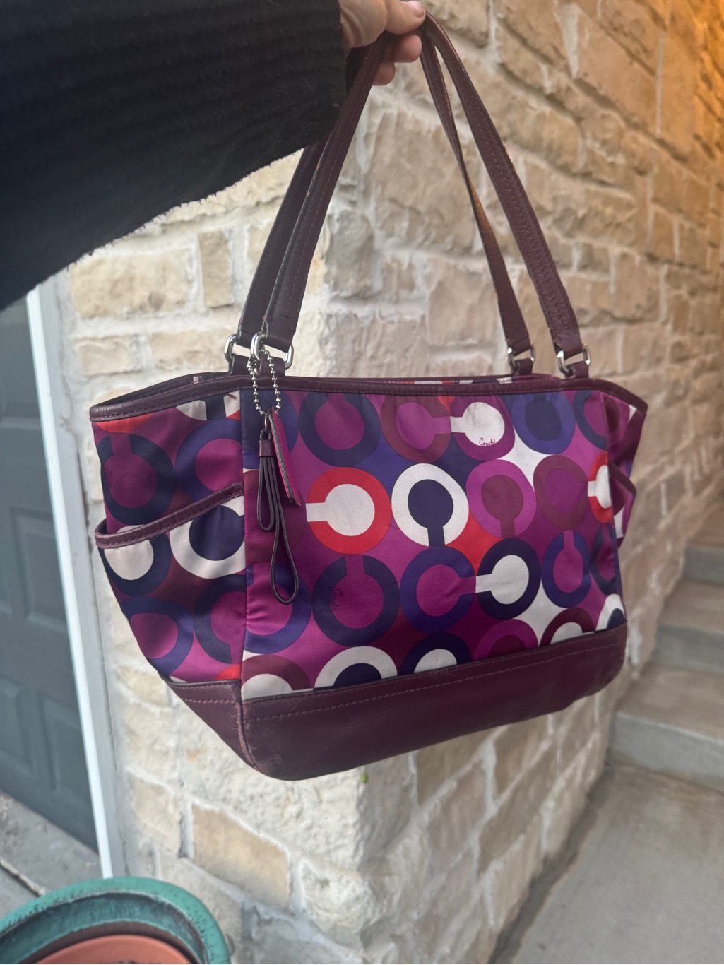 Coach Multicolor Purple Circle-Print Tote With Leather Trim
